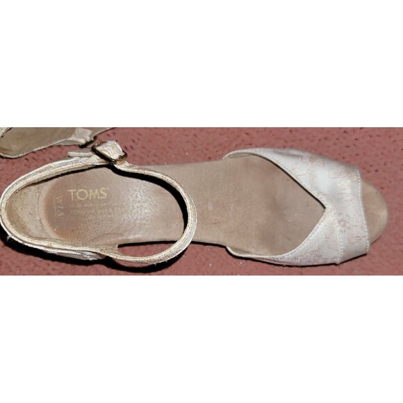 Toms Raffia Wedge Platform Boujee Sandal Beige Jacquard Rose Gold stich 7.5 - Picture 8 of 16